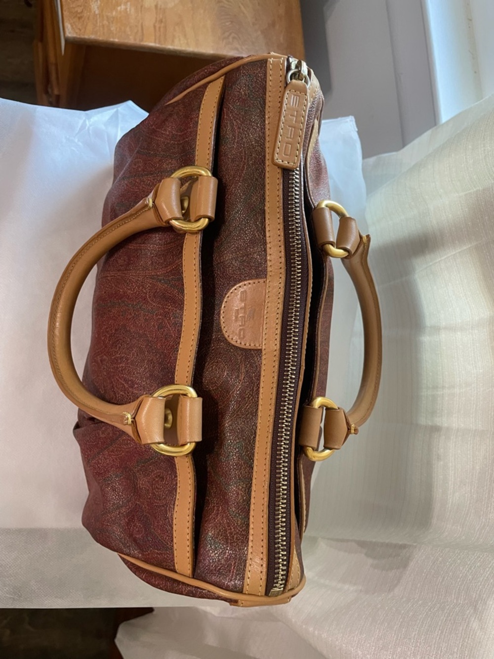 Etro Satchel Bag EUC Vtg Etro Paisley Boston Bag Leather Handles Made in Italy - Picture 13 of 17